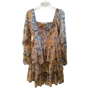 Madden NYC Juniors Floral Smocked Tiered Boho Peasant Mini Dress Size XXL